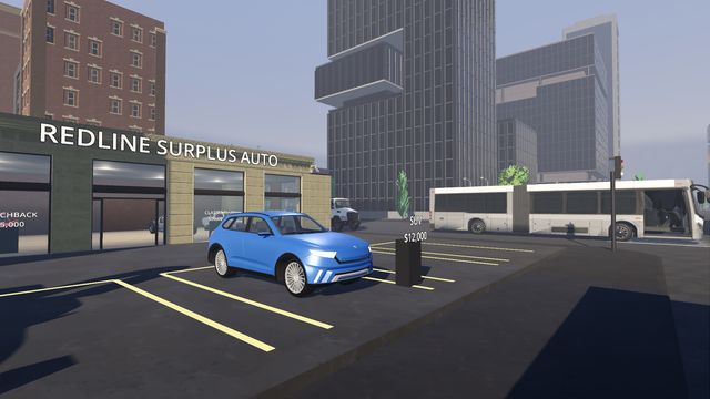 A blue SUV for sale on the Redline Surplus Auto lot, $12,000